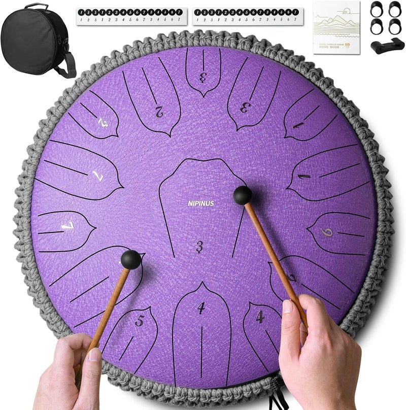 NIPINUS Rain Drum for Outside Garden, Large Steel Tongue Drum - 12 Inch 15 Notes Metal HandPan Drums,Waterproof Rain Chime,Musical Gifts - Image 1